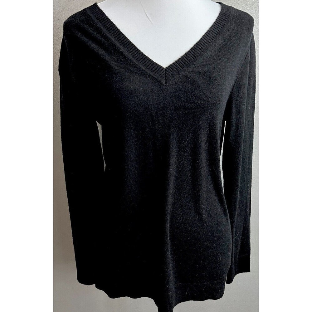 41 Hawthorn Women's Small Black Megan Merino Wool V-Neck Pullover Sweater NWT